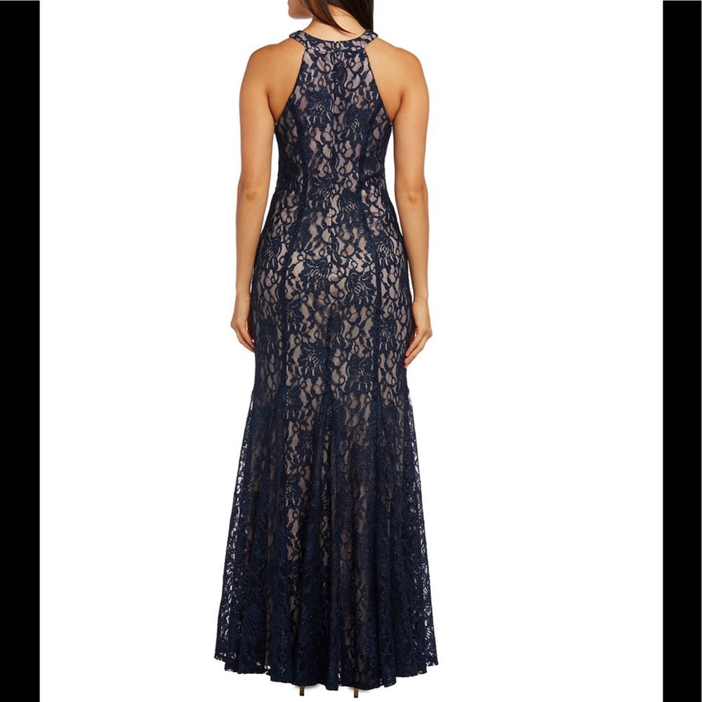 Women’s Formal Dress Size 14 NIGHTWAY Navy Sleeveless Halter Full-Length Gown - Picture 4 of 9